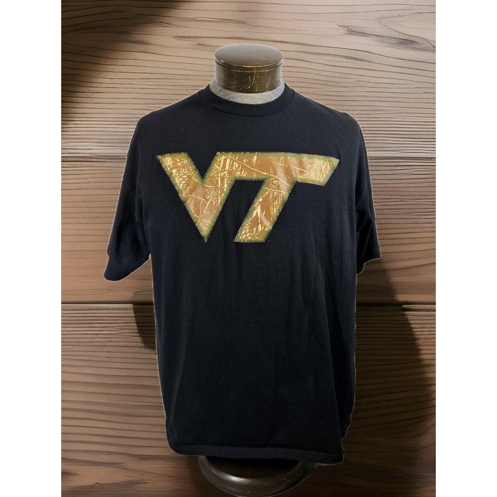 Virginia Tech VT Majestic T Shirt Mens XL Black Camo Graphic Logo Section 101‎